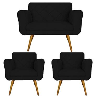 Imagem de Jogo Namoradeira e 2 Poltrona Decorativa Para Recepção Isabella Corano Preto - LM DECOR