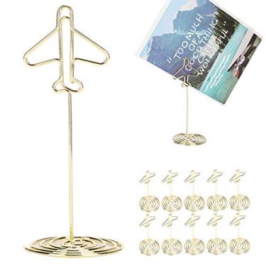 Imagem de Oumefar 10 pe?as clipe de mensagem suporte para foto desktop metal cart?o de visita com base foto suporte dourado formato de avi?o Suministros de oficina