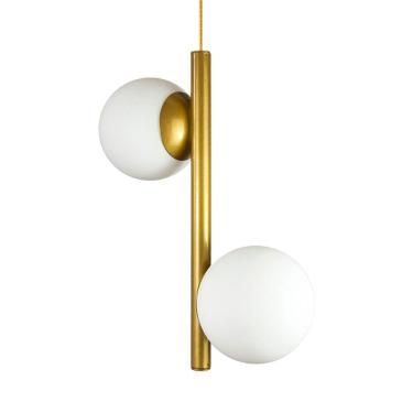 Imagem de Lustre Pendente Figo OURO - 2 Globos de Vidro Branco