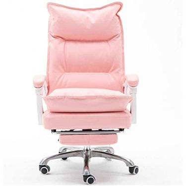 Imagem de Cadeira de escritório giratória cadeira de mesa de computador couro macio PU ergonômico cadeira de escritório cadeira executiva altura ajustável (cor: rosa, tamanho: 125x48x56cm) Decoration