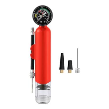 Imagem de Fancyes Bomba de bola com medidor de pressão, bomba de futebol, vôlei, portátil, multiuso, prática, bomba de basquete, bomba de ar manual, Vermelho