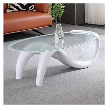 Imagem de Mesa lateral oval de vidro temperado mesa de centro, mesa lateral de 35,10 cm mesa de sofá de chá central para sala de estar, sala de estar, decoração de escritório em casa, mesa de centro de montagem fácil para sala de estar (cor: ouro)