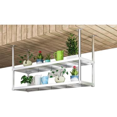 Imagem de Prateleira de teto de aço inoxidável estilo europeu, prateleira de teto suspensa de bar de restaurante, prateleira de partição suspensa de 2 camadas/moldura decorativa, 120 * 35 * 80 cm