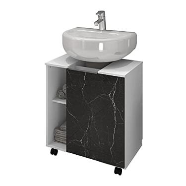 Imagem de Gabinete Armário Banheiro Pia de Coluna Pequin Branco/Nero