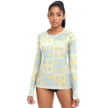 Imagem de KLL Camisa de natação feminina xadrez fashion Star Rash Guard de secagem rápida FPS 50+, Estrela da moda xadrez, G