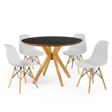 Imagem de Conjunto Mesa de Jantar Redonda Marci Premium Preta 100cm com 4 Cadeiras Eames Eiffel - Cinza