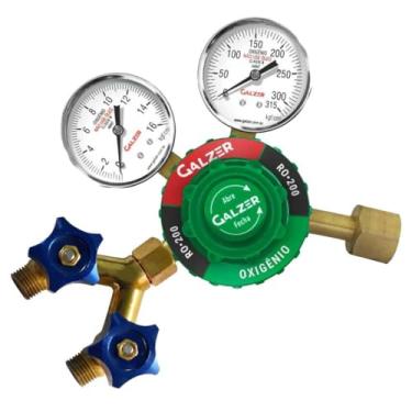 Imagem de Regulador De Pressão Para Cilindro De Oxigênio Ro-200 - Galzer + Conexão Y para Gás Oxigênio - Galzer