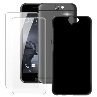 Imagem de MILEGOO Capa para HTC One A9 + 2 peças protetoras de tela de vidro temperado, capa ultrafina de silicone TPU macio à prova de choque para HTC One A9 (5 polegadas) preta