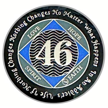 Imagem de (Anos 1-55) NA Medalhão de 46 anos, prata, cor azul, coberto com epóxi, Narcóticos Anônimos (NA Medalhão de 46 anos)