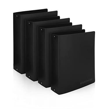 Imagem de Fichário Premium Economy com 3 anéis, anéis redondos abertos de 5 cm, comporta 400 folhas, flexível, leve, pacote com 4, abertura lateral, preto