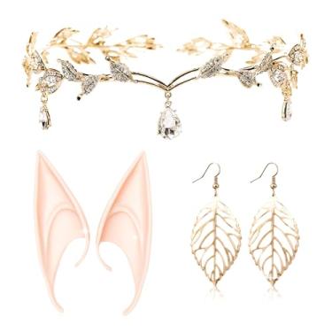 Imagem de JeVenis Conjunto de 3 chapéus luxuosos de elfo orelhas de elfo coroa de elfo tiara tiara de fada cabeça de elfo joias de fada, One Size, Aço inoxidável, Sem Pedra Preciosa