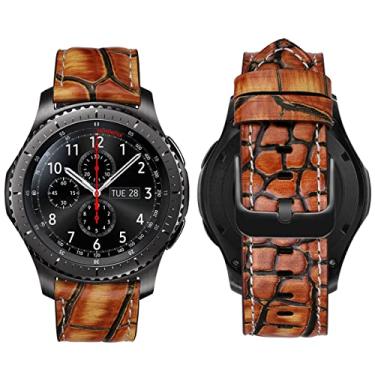 Imagem de MroTech Pulseira de relógio compatível com Samsung Gear S3 Frontier/Galaxy Watch 3 de 45 mm/Galaxy Watch 46 mm/Huawei Watch GT/GT2/GT 2e/GT3 de 46 mm, pulseira de couro de 22 mm, para homens e mulheres, padrão retrô laranja e marrom