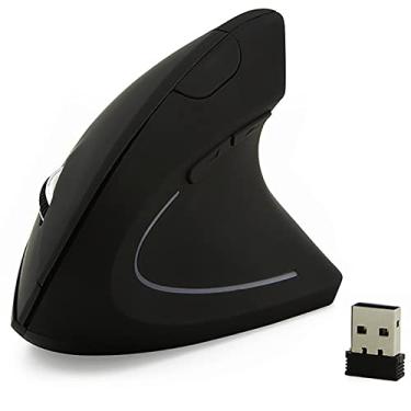 Imagem de Mouse vertical, mouse óptico ergonômico sem fio JieruiDeng 2.4G 800/1200/1600 DPI 6 botões mouse para jogos destros para laptop, desktop, PC, MacBook (preto)