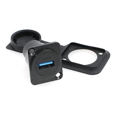 Imagem de SZRMCC Conector de montagem em painel USB 3.0 soquete fêmea USB à prova d'água acoplador de cabo redondo adaptador de extensão com tampa contra poeira (quadrado, 1 peça, preto)
