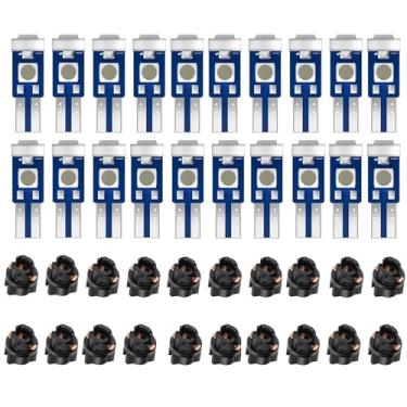 Imagem de MOAEWN 20 peças de luzes LED T5 para painel de carro, azul gelo 74 37 2721 PC74 substituição com soquete de trava de torção, para painel de instrumentos de porta de cúpula interior, painel de painel indicador de medidor