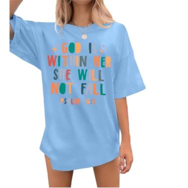 Imagem de Camiseta cristã feminina God is Within Her She Will Not Fail Letter Print Shirts Jesus Faith Bible Verse Tee Tops, Azul, M