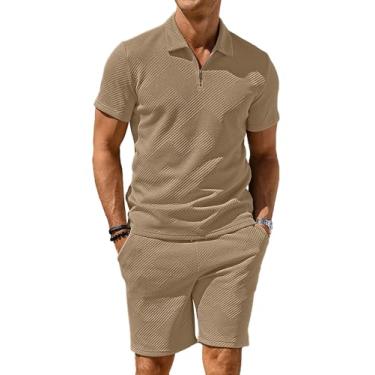 Imagem de PLEPAN Conjunto masculino de 2 peças, camisa polo e shorts, moda de verão, casual, manga curta, agasalho polo para homens, Caqui, 3G