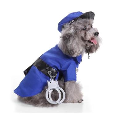 Imagem de Cão Polícia Traje Cão Cosplay Roupa Respirável Engraçado Filhote de Cachorro Traje para Teddy para o Natal Dia das Bruxas (Policial Azul)