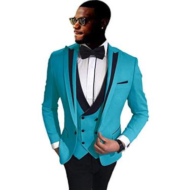 Imagem de Sxfashbrd Ternos masculinos slim fit conjunto de 3 peças blazer jaqueta Dalily negócios smoking padrinhos blazer casaco para casamento, Azul, X-Small