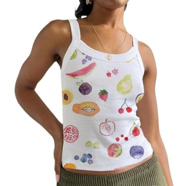 Imagem de ZZEVOLSS Camiseta regata feminina Y2K com estampa de fruta, sem mangas, caimento justo, caimento justo, moderno, bonito, casual, verão, básico, Fruta multicolorida, M