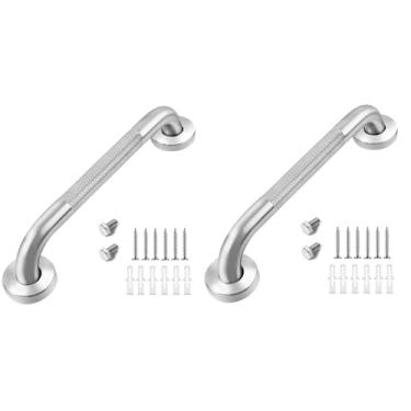 Imagem de Barra de apoio de aço inoxidável, pacote com 2, puxadores de escada de banheiro, maçanetas de porta de chuveiro, maçanetas de banheira, puxadores de assento de vaso sanitário (cromado, 40,6 cm)