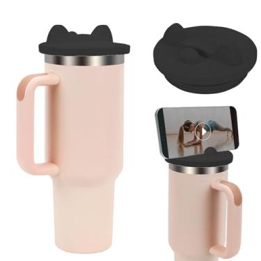 Imagem de Para Stanley Water Bottle CupLid Phone, tampas de silicone para copo Stanley 1,134 g copo com alça, substituição de tampa de copo Stanley 1,134 g (preto)