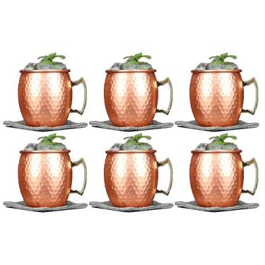Imagem de Kit 6 Canecas Moscow Mule Cobre 500 Ml Marteladas Laqueadas