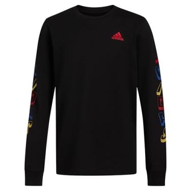 Imagem de adidas Camiseta masculina de manga comprida de algodão com logotipo pequeno, Preto Multi Stack, 14-16