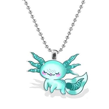 Imagem de Colar axolote anfíbio salamandra rosa verde rosa azul-petróleo cereja roxo orelhas de uva lavanda sonolento asteca prata preto rosa melhores amigos melhor amigo lua sol amante corrente pingente de