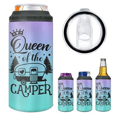 Imagem de winorax Queen of The Camper Copo Cooler 4 em 1 Presentes de Acampamento para Campers Mulher do Marido Namorado Irmãs Melhor Amigo Copo de Café com Tampa Caneca de Viagem Inoxidável 473 ml