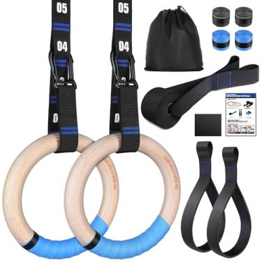 Imagem de RENRANRING Anéis de ginástica de madeira para academia de 3,5 cm com alças numeradas de ajuste rápido, anéis olímpicos para treinamento de academia em casa, treino, calistenia, pull up