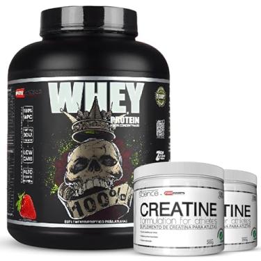 Imagem de Kit Whey 100% Concentrado 2kg + 2 Creatina 100% Pura 200g (2kg, Morango)