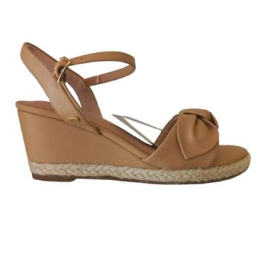 Imagem de 365 Soft, Sandália Anabela em Couro Bege Salto Médio Top Corda Confort Cor:Bege;Tamanho:36