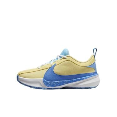 Imagem de Nike Tênis de basquete infantil Giannis Freak 5 (DZ4486-400, foto azul/amarelo macio/branco/laranja claro), Foto azul/amarelo suave/branco/laranja claro, 18