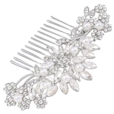 Imagem de Pente de cabelo de casamento de cristal Hapibuy Pente de cabelo de noiva Pérola de casamento Acessórios de cabelo de prata