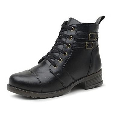 Imagem de Bota Coturno Feminino Salto Baixo Cano Curto Detalhe Fivela Lateral Macia Confortavel Tamanho:35;Cor:Preto;Gênero:Feminino;Departamento BS:Esporte