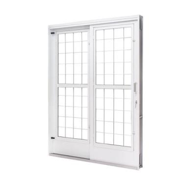 Imagem de Porta de Aço de Correr e Postigo 215x160cm 2 Folhas com Grade Quadricu