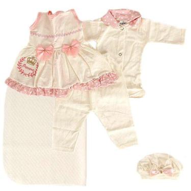 Imagem de Saída De Maternidade Feminina 5 Peças Bege e Rosa - Cegonha Reborn Dol