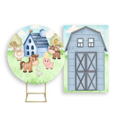 Imagem de Painel De Festa Redondo 1,50x1,50 + Painel Vertical 1,50x2,20 - Fazend