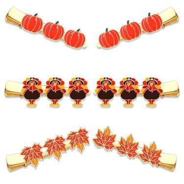 Imagem de HZEYN Pacote com 6 grampos de cabelo de Ação de Graças, outono, abóbora, folha de bordo, peru, presilhas de cabelo para mulheres, outono, outono, acessório para presente de Natal