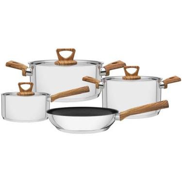 Imagem de Jogo de Panelas Tramontina Inox Fundo Triplo 4 Peças Brava, Prata, 4, 