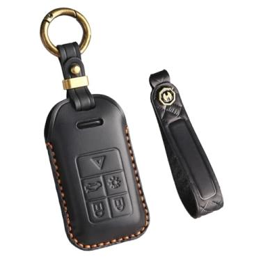 Imagem de Ysbxitu Capa de chaveiro inteligente de 5 botões com chaveiro adequada para Volvo Remote Key Shell Case Apto para Volvo S40 S60 S80 S90 S60L XC60 XC70 capa protetora de chave de couro de vaca - preta