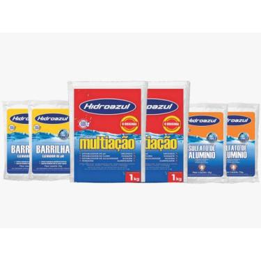 Imagem de Kit HIDROAZUL Piscinas Cloro Multiação 2kg Barrilha 4kg Sulfato 4kg