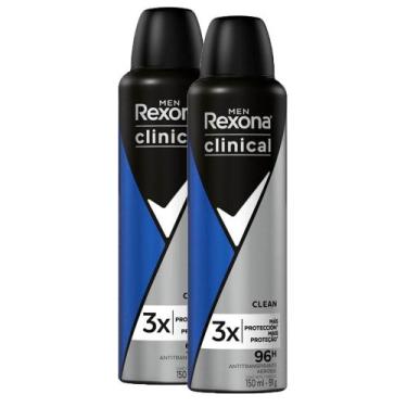 Imagem de Kit 2 Desodorantes Rexona Clinical Men Antitranspirante Aerossol Clean