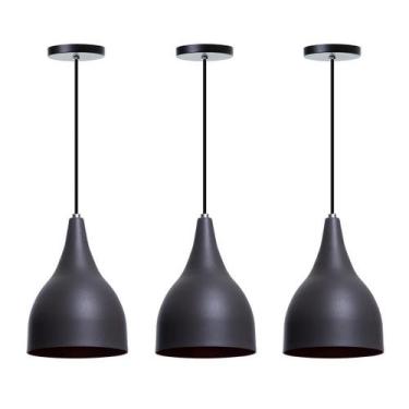 Imagem de Kit 3 Lustre Pendente Interno Balcão Gota - IDEALLUME, Cinza com cobre