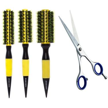 Imagem de Kit escovas ceramica yellow pmg tesoura laser 5.5 marco boni - Genéric