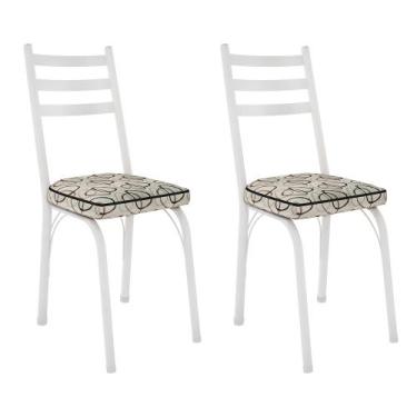 Imagem de Kit 2 Cadeiras de Cozinha Luisiana Estampado Cedro Pés de Ferro Branco