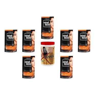 Imagem de Hene Em Gel Rena Preto Natural 07x180gr Pouch+Brilho Magico Agua Arroz