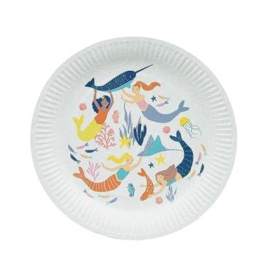 Imagem de Talking Tables Pratos de papel descartáveis fortes com tema de sereia, recicláveis, ecológicos, para festas de aniversário, decorações de mesa ou chá de bebê | Pacote com 8
