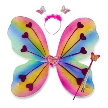 Imagem de Fantasia Asa Borboleta Fada Infantil Brilhante + Acessórios - Bimport